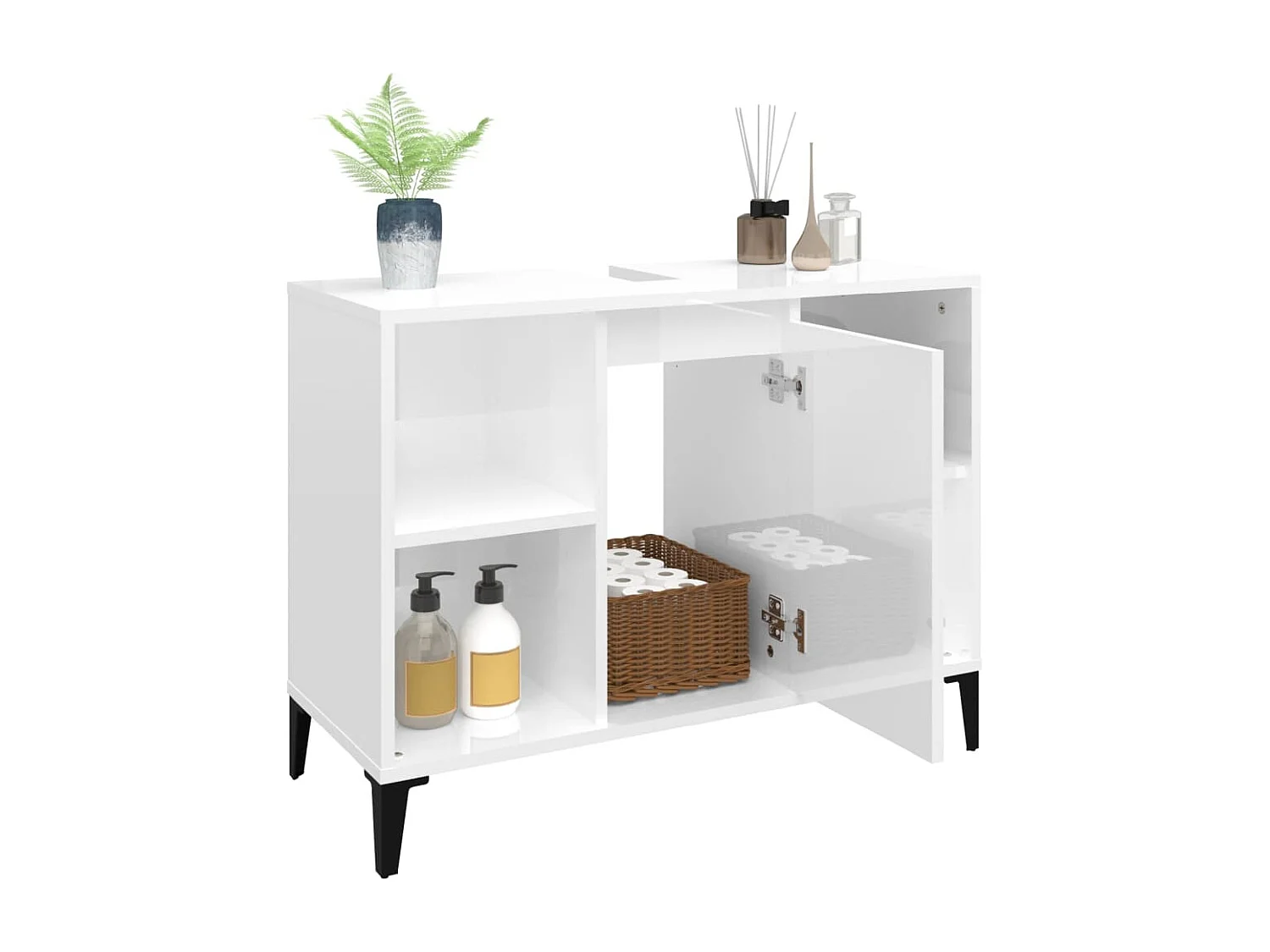 Mobile Lavabo Bianco Lucido 80x33x60 cm in Legno Multistrato