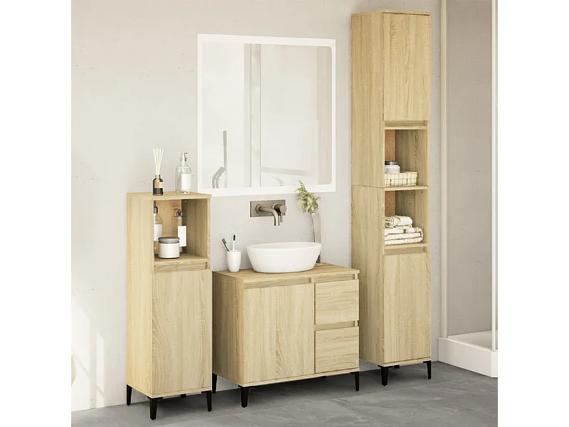 Set de muebles de baño 3 pzas madera contrachapada roble Sonoma