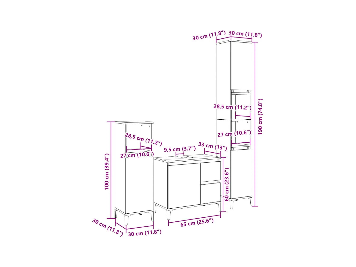 Set de muebles de baño 3 pzas madera contrachapada roble Sonoma