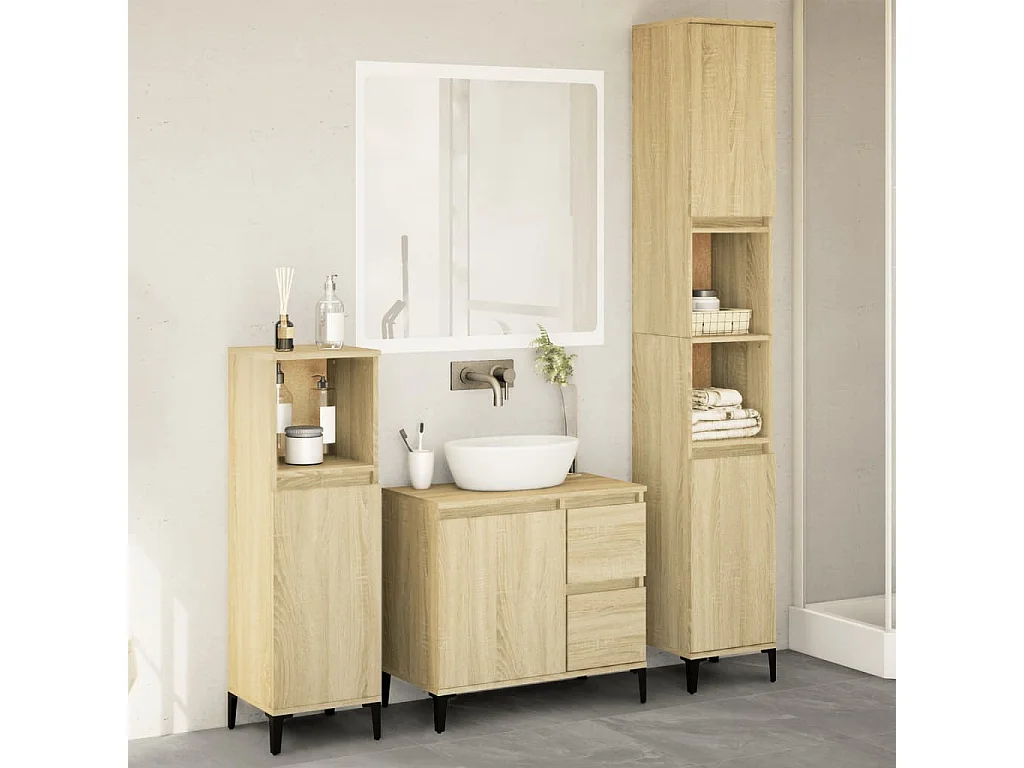 Ensemble de meubles de salle de bain 3 pcs chêne sonoma