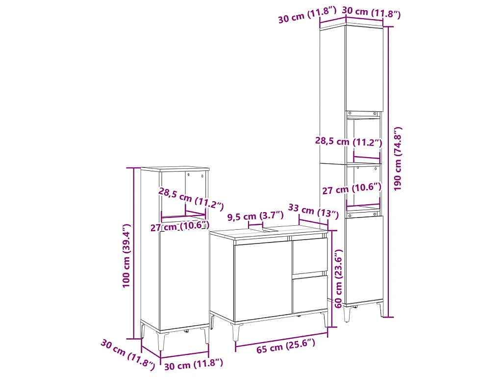 Ensemble de meubles de salle de bain 3 pcs chêne sonoma