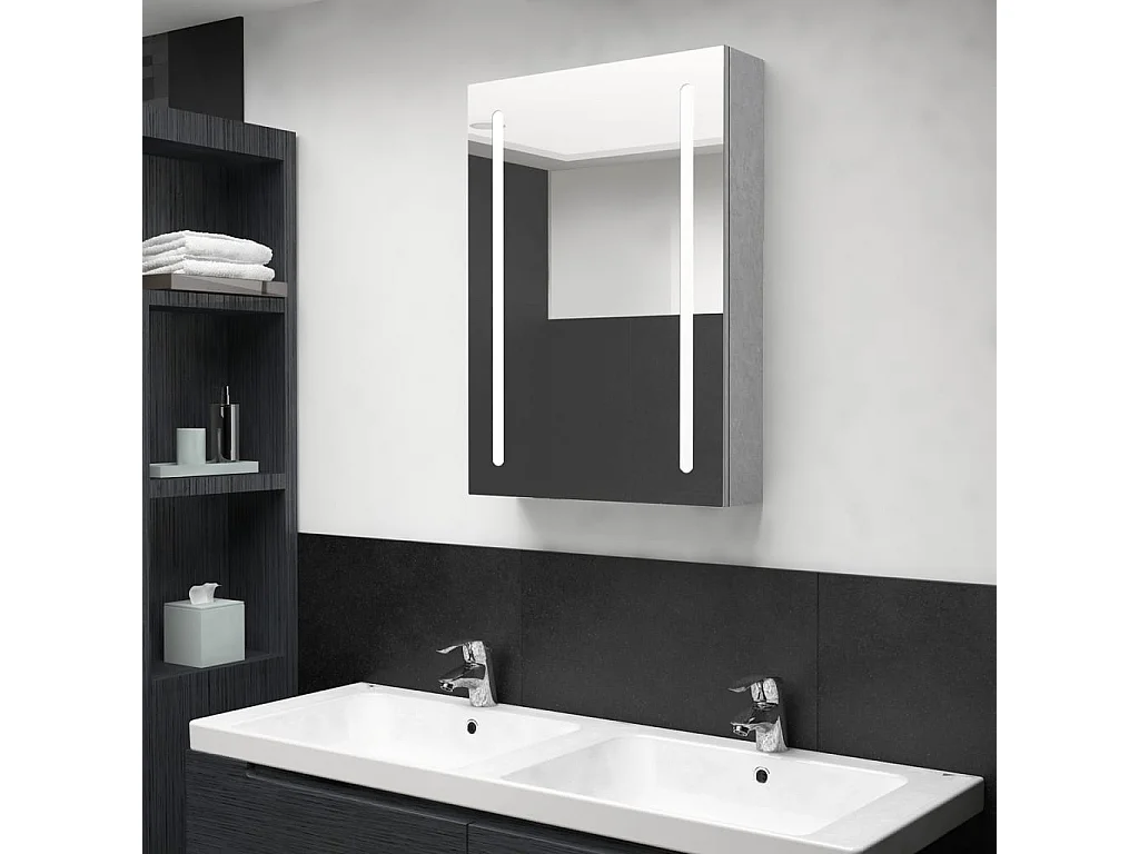 Armadietto Bagno con Specchio e LED Grigio Cemento 50x13x70 cm