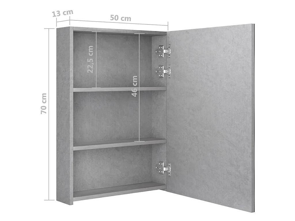 Armadietto Bagno con Specchio e LED Grigio Cemento 50x13x70 cm