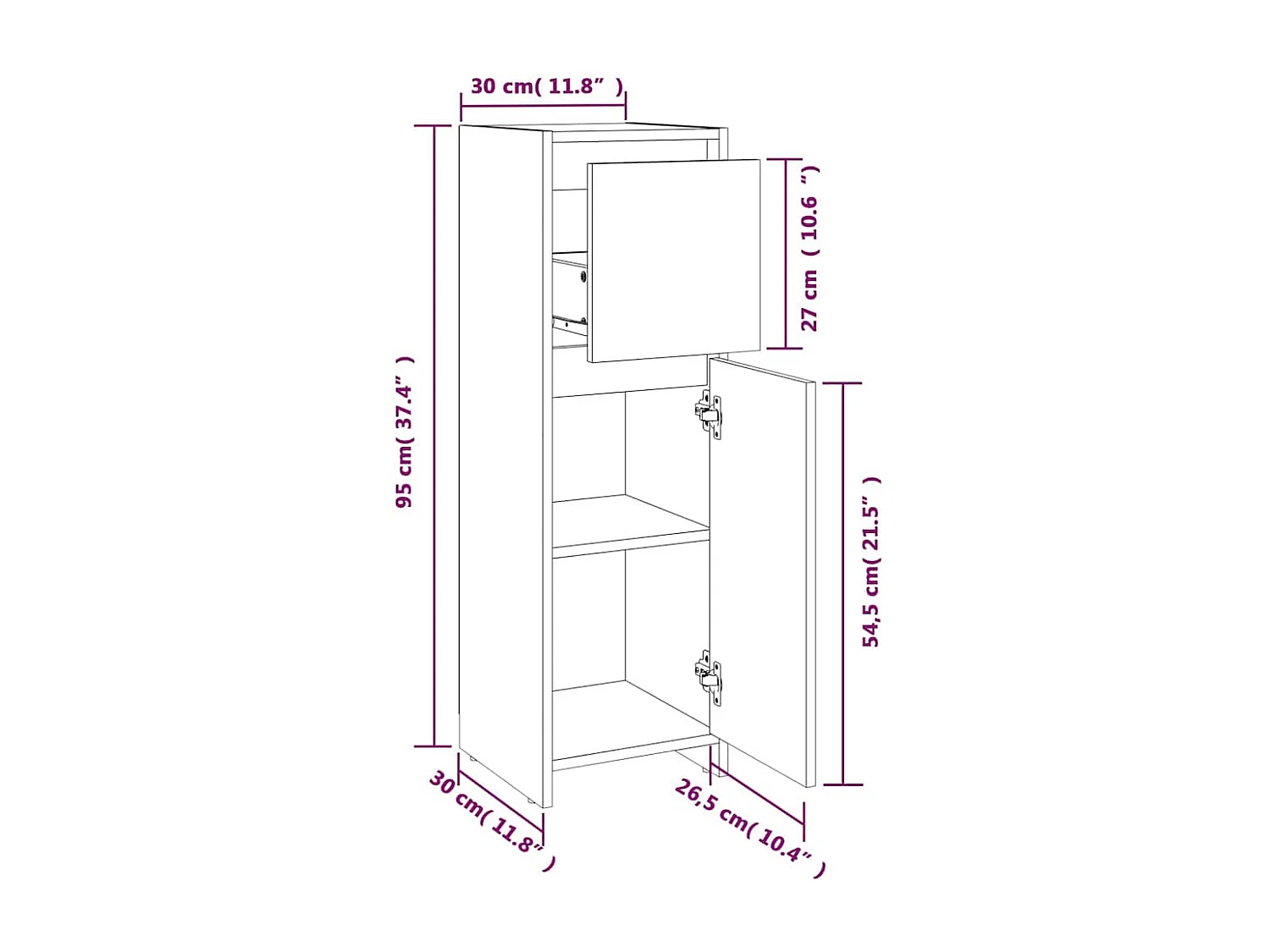 Mobile da Bagno Nero 30x30x95 cm in Legno Multistrato