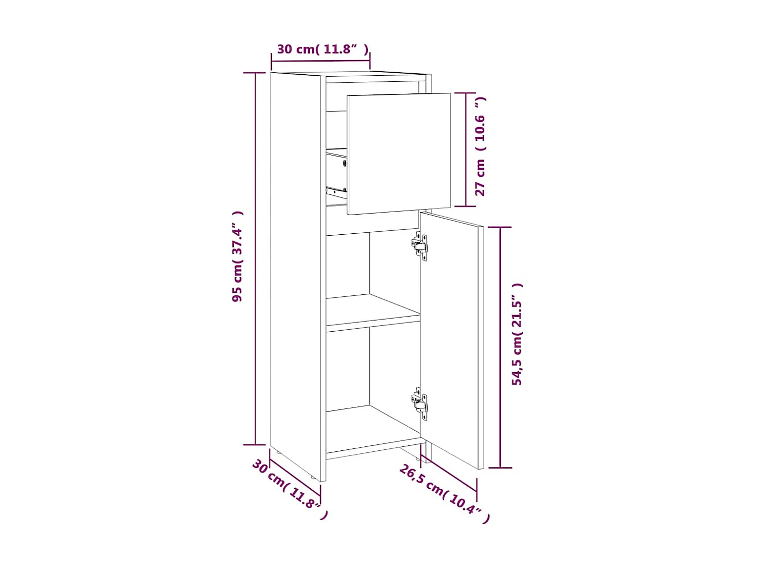 Badkamerkast 30x30x95 cm bewerkt hout zwart