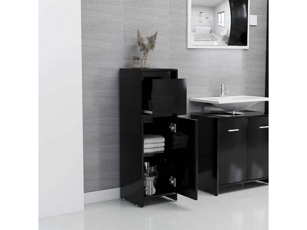 Badkamerkast 30x30x95 cm bewerkt hout zwart