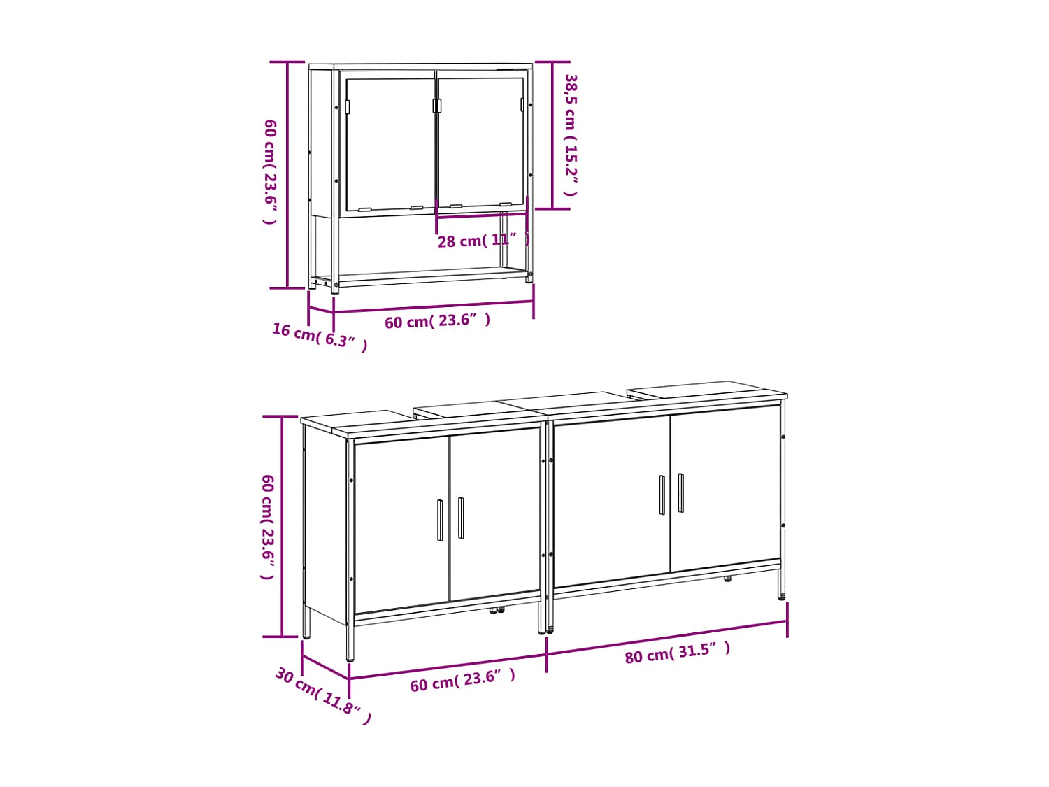 Ensemble de meubles de salle de bain 3 pcs chêne sonoma
