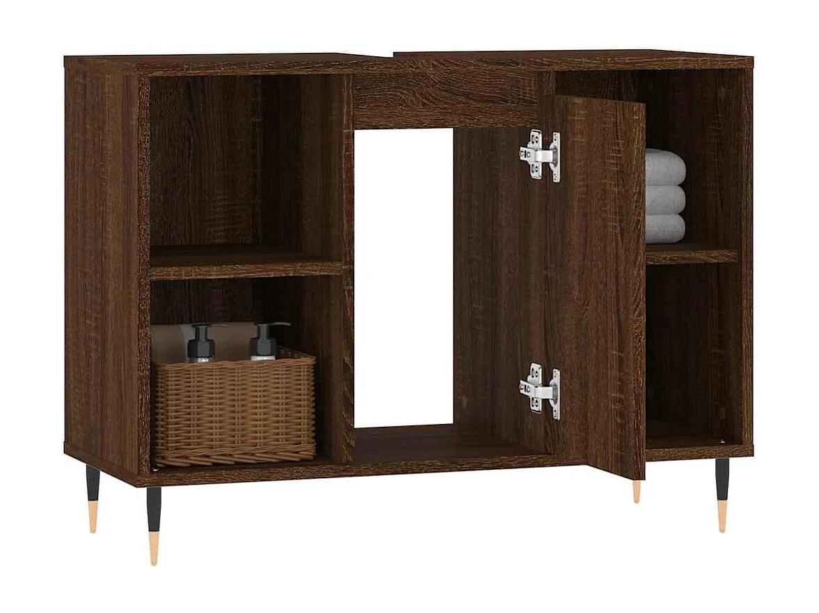 Badkamerkast 80x33x60 cm bewerkt hout bruin eikenkleur