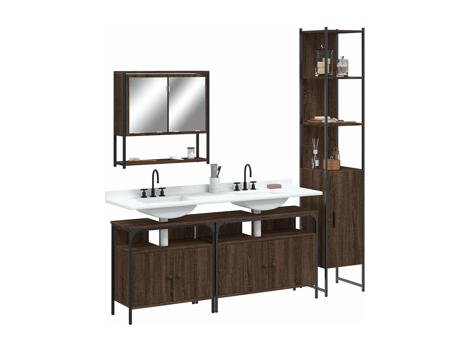 4 pcs conj. móveis WC derivados madeira cor carvalho castanho