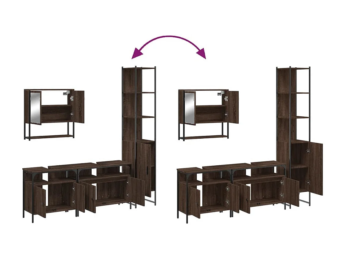 4 pcs conj. móveis WC derivados madeira cor carvalho castanho