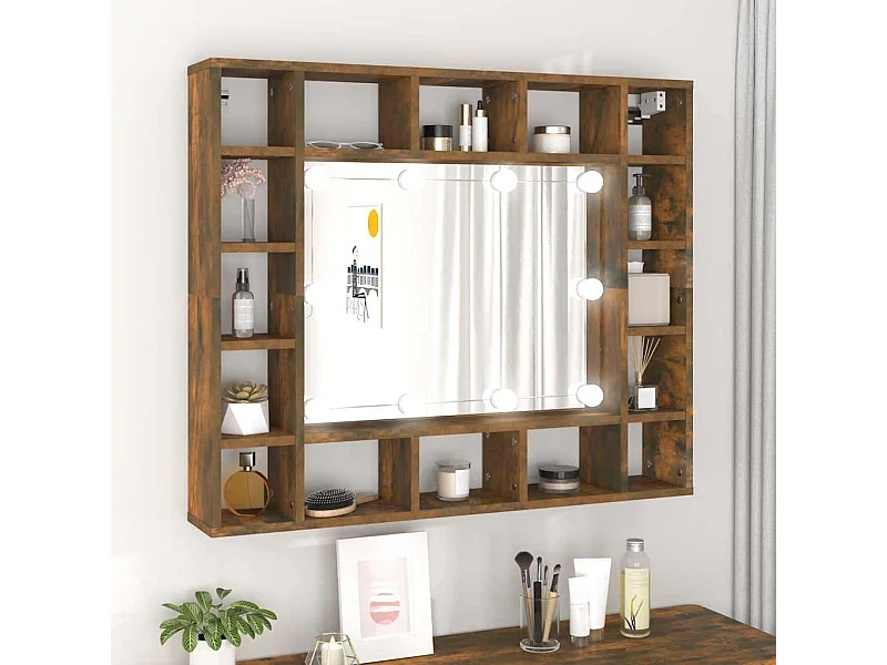 Spiegelschrank mit LED Räuchereiche 91x15x76,5 cm