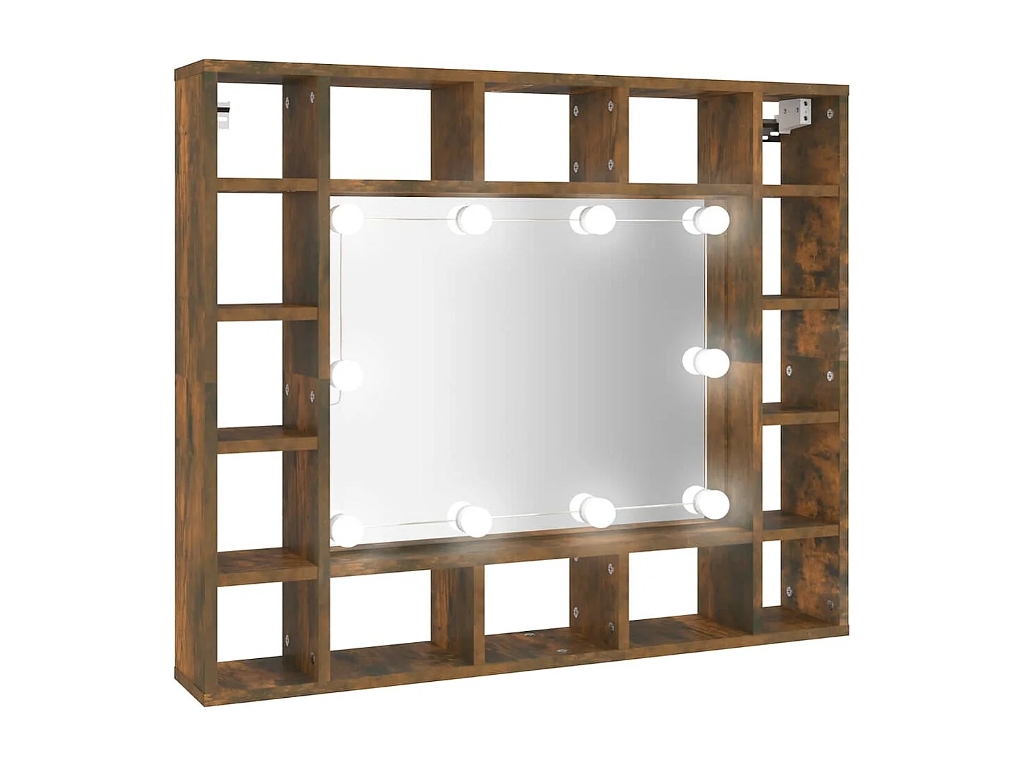 Armário espelhado com LED 91x15x76,5 cm carvalho fumado