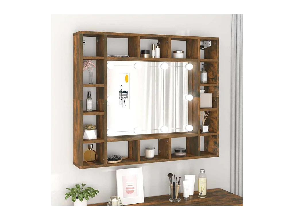 Armoire à miroir avec LED Chêne fumé 91x15x76,5 cm