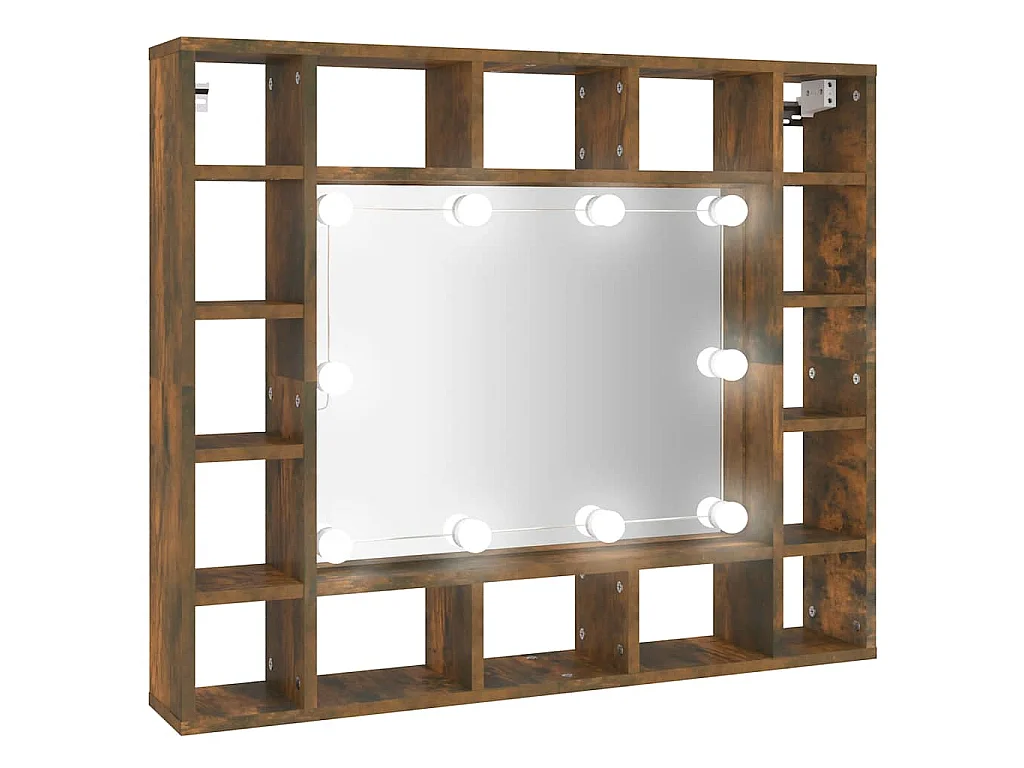 Spiegelkast met LED-verlichting 91x15x76,5 cm gerookt eiken