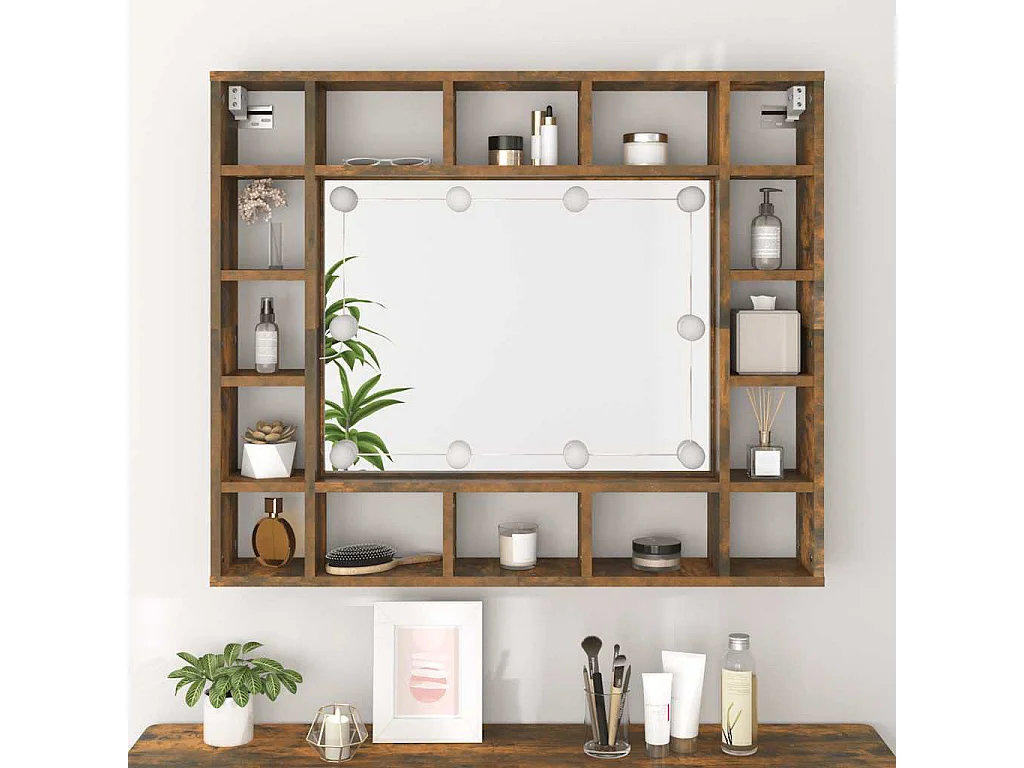 Spiegelkast met LED-verlichting 91x15x76,5 cm gerookt eiken