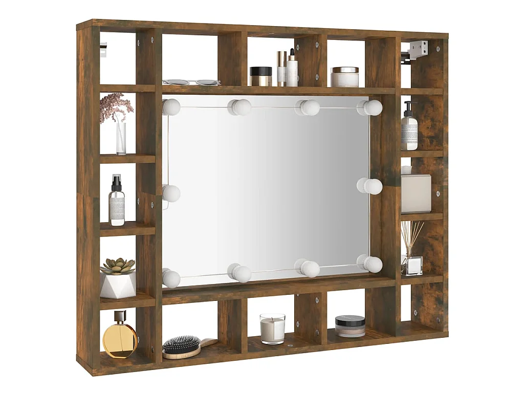 Spiegelkast met LED-verlichting 91x15x76,5 cm gerookt eiken