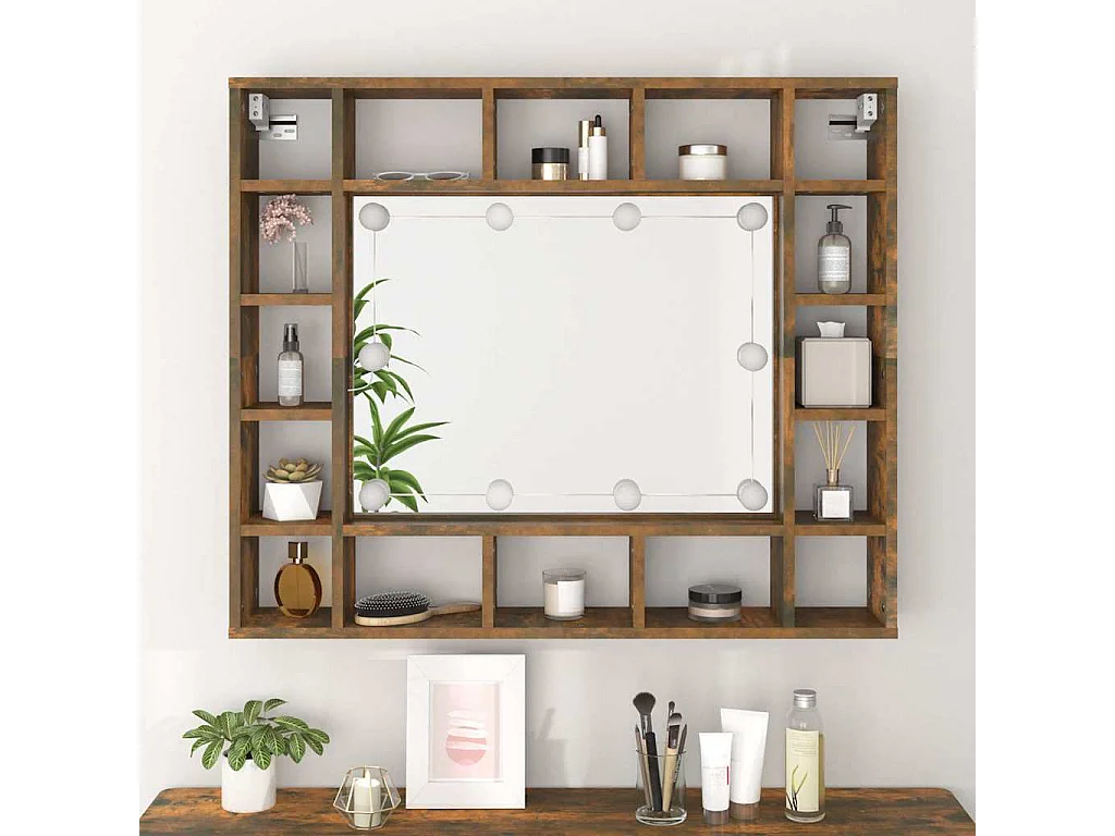 Armoire à miroir avec LED Chêne fumé 91x15x76,5 cm