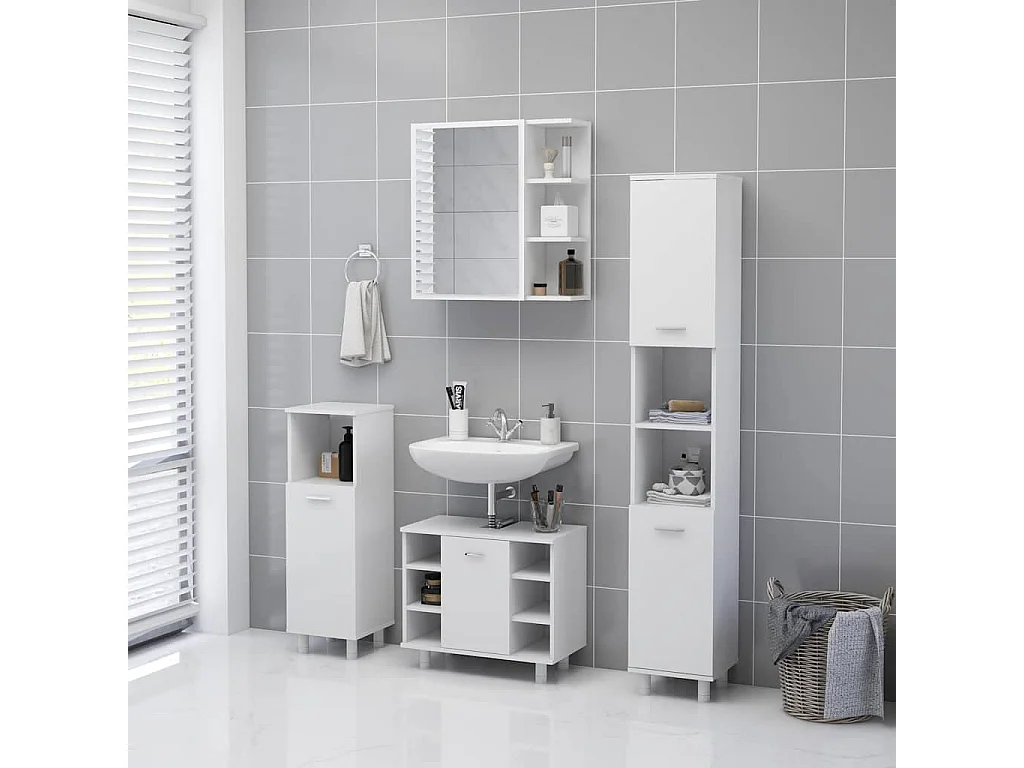 Armoire à miroir de salle de bain Blanc Bois d’ingénierie