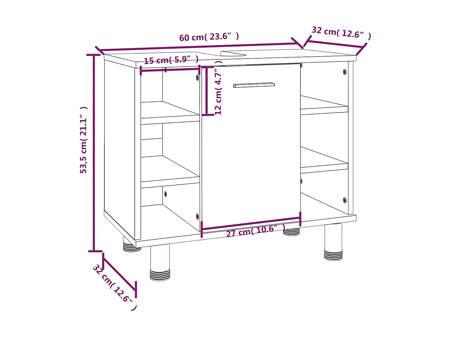 Badkamerkast 60x32x53,5 cm bewerkt hout gerookt eikenkleurig
