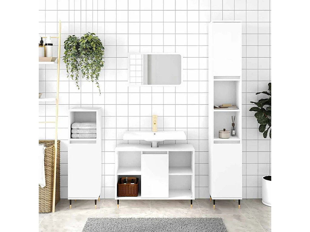 Badkamerkast 80x33x60 cm bewerkt hout wit