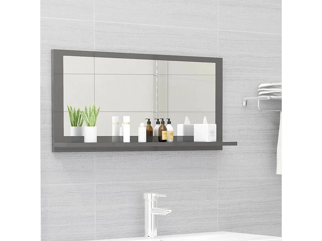 Espelho de casa de banho derivados de madeira cinza brilhante