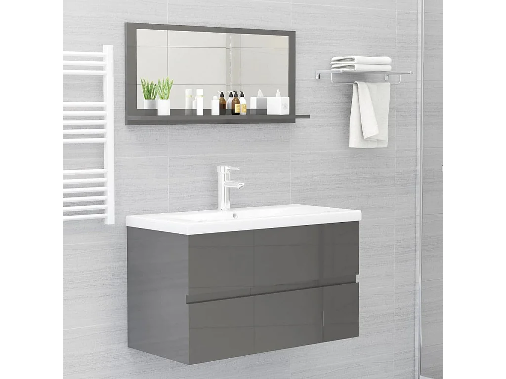 Espelho de casa de banho derivados de madeira cinza brilhante