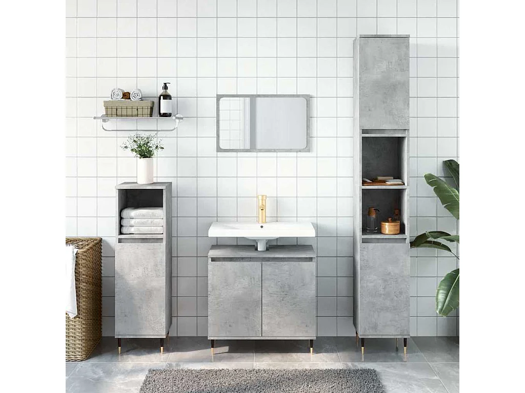 Armoire de bain gris béton 58x33x60 cm bois d'ingénierie