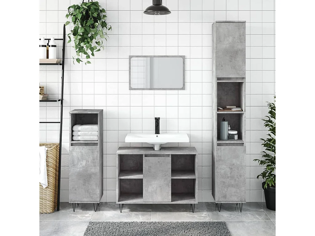 Badkamerkast 80x33x60 cm bewerkt hout betongrijs