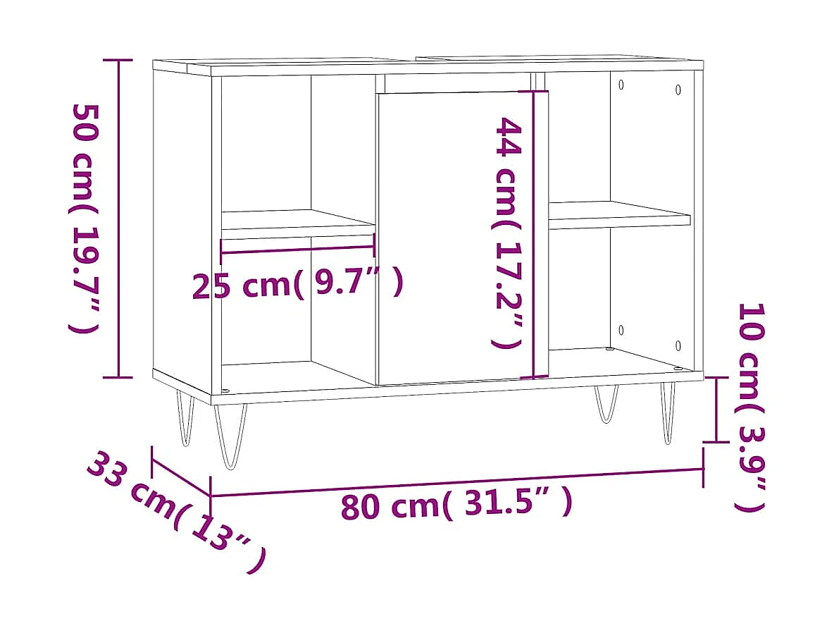 Badkamerkast 80x33x60 cm bewerkt hout betongrijs