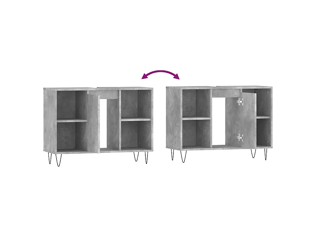 Armoire salle de bain gris béton 80x33x60cm bois d'ingénierie