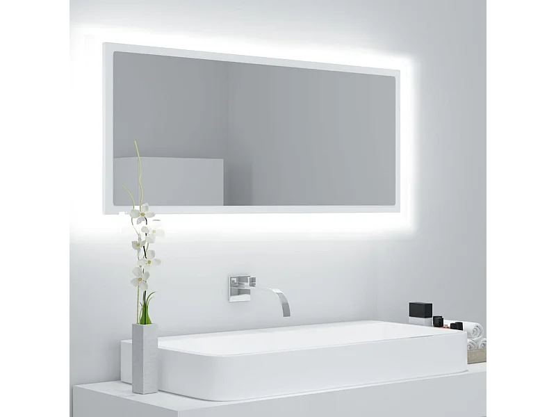 Espelho de casa de banho LED 100x8,5x37 cm acrílico branco