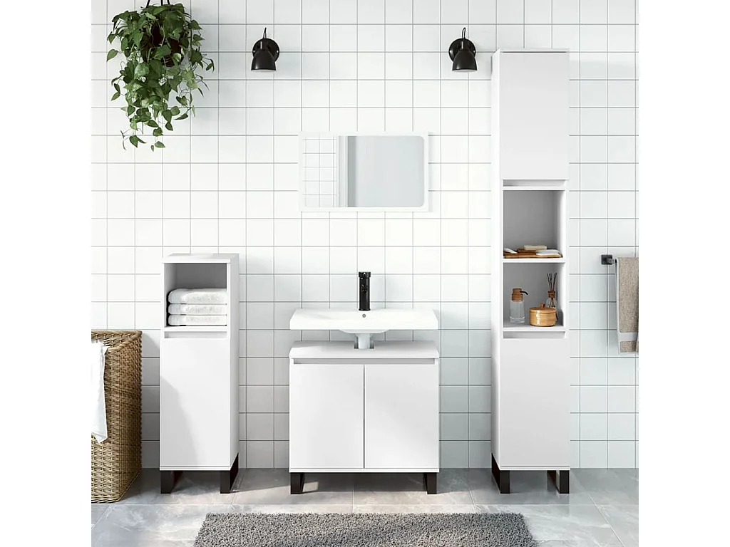 Badschrank Weiß 30x30x190 cm Holzwerkstoff