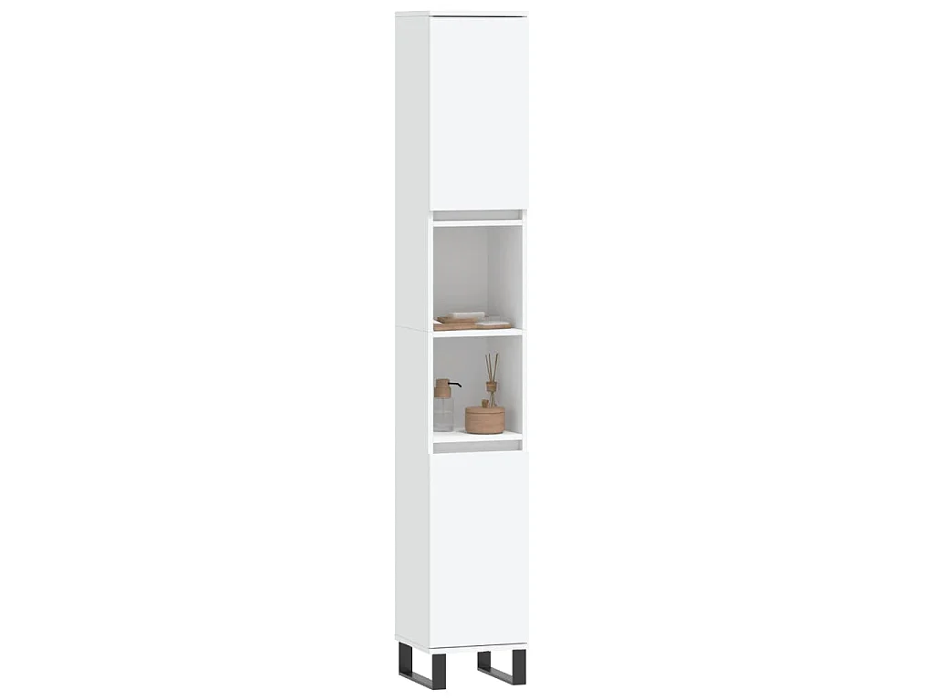 Armadietto da Bagno Bianco 30x30x190 cm in Legno Multistrato