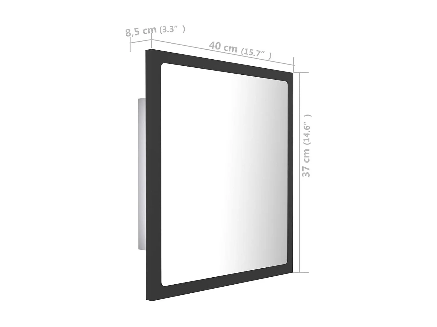Espelho de casa de banho com LED 40x8,5x37 cm acrílico cinza