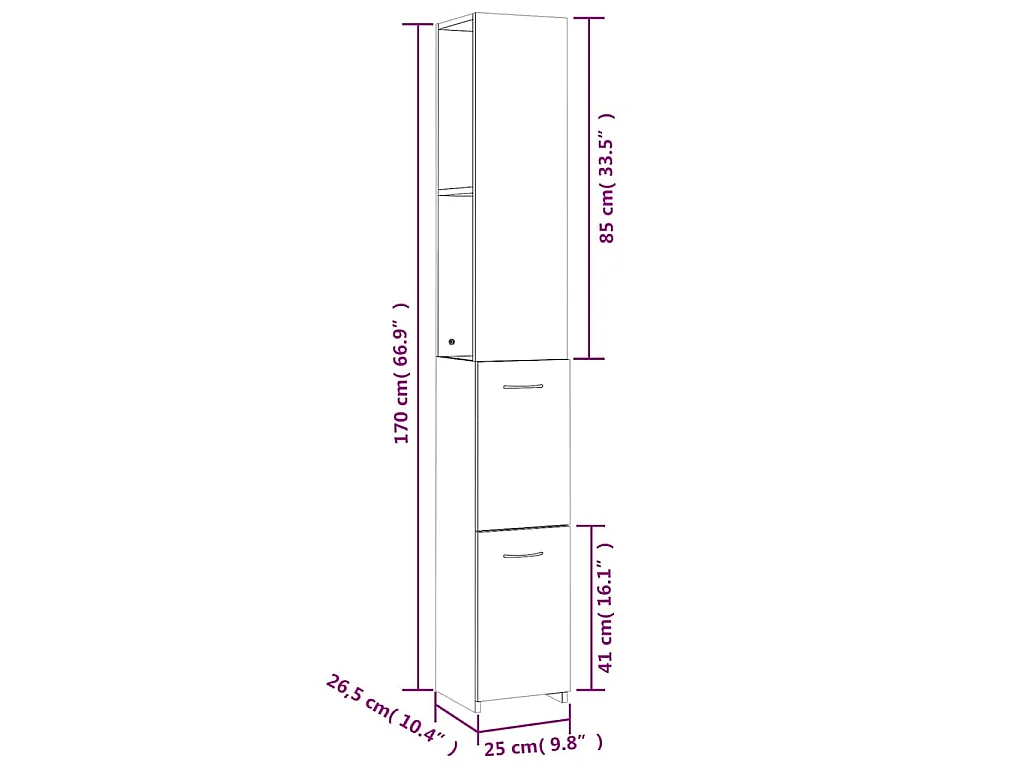 Badschrank Räuchereiche 25x26,5x170 cm Holzwerkstoff
