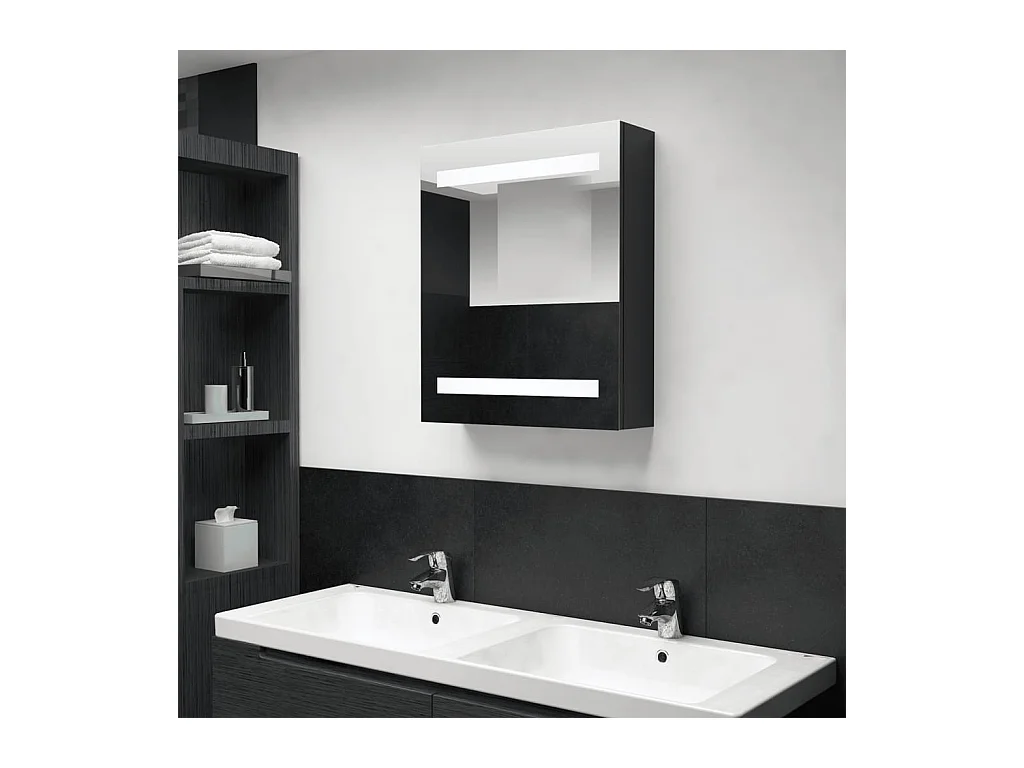 Armoire de salle de bain à miroir LED noir 50x14x60 cm