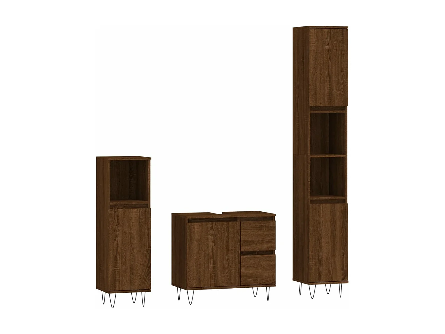 3-delige Badkamermeubelset bewerkt hout bruin eikenkleur