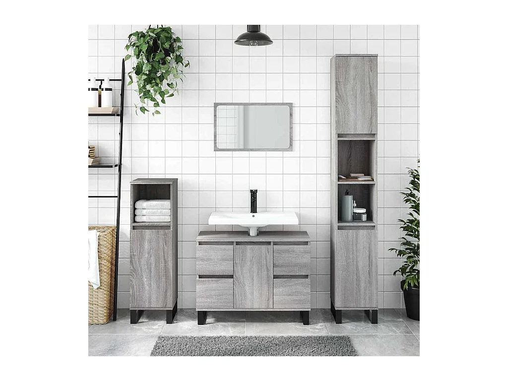 Badkamerkast 80x33x60 cm bewerkt hout grijs sonoma eikenkleurig