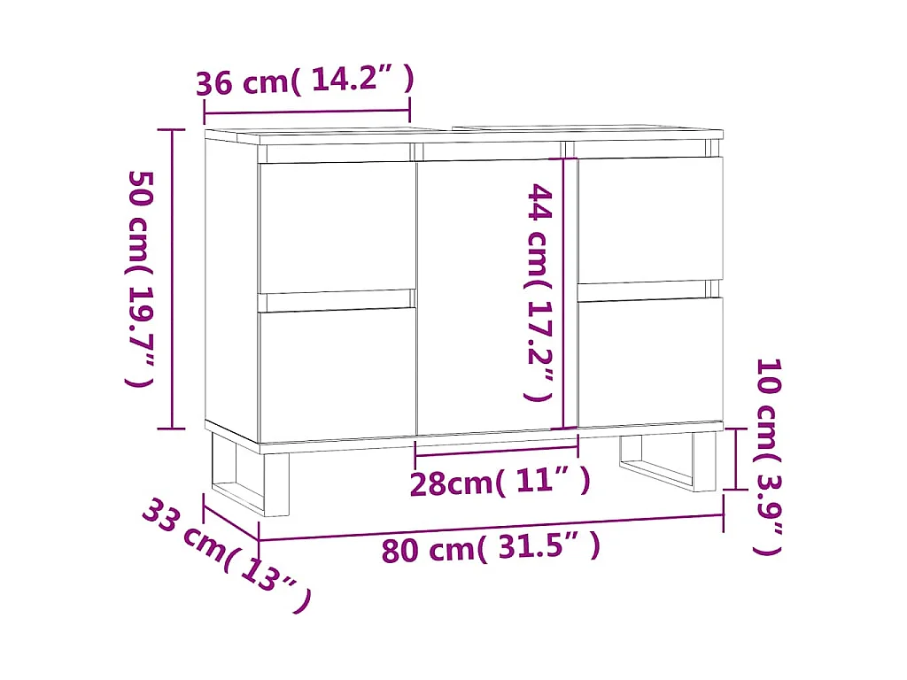 Mobile da Bagno Grigio Sonoma 80x33x60 cm in Legno Multistrato