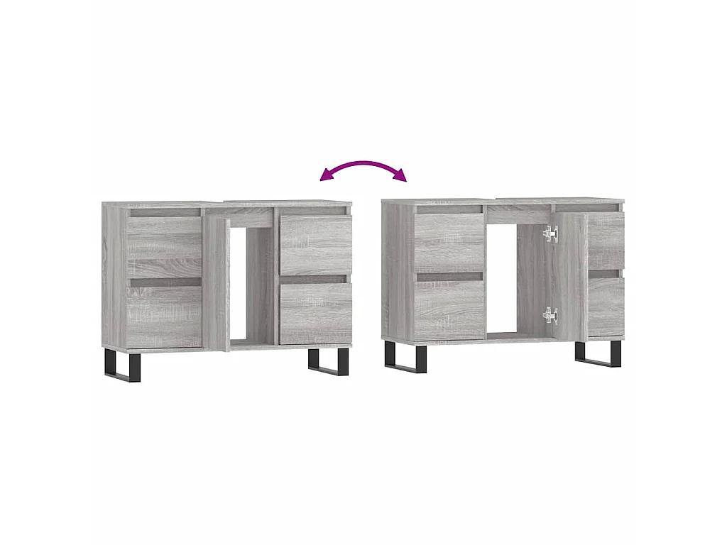 Badkamerkast 80x33x60 cm bewerkt hout grijs sonoma eikenkleurig