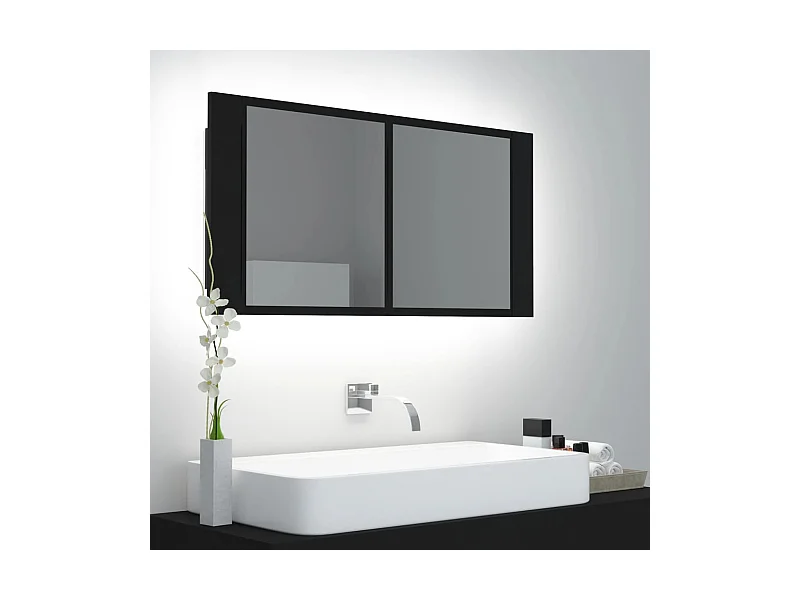 LED-Bad-Spiegelschrank Schwarz 90x12x45 cm Acryl