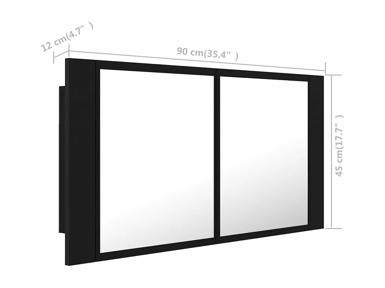 Armário espelhado casa de banho LED 90x12x45 cm acrílico preto