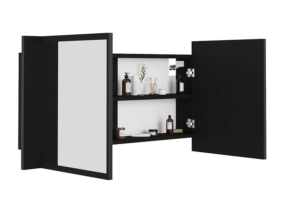 Armário espelhado casa de banho LED 90x12x45 cm acrílico preto