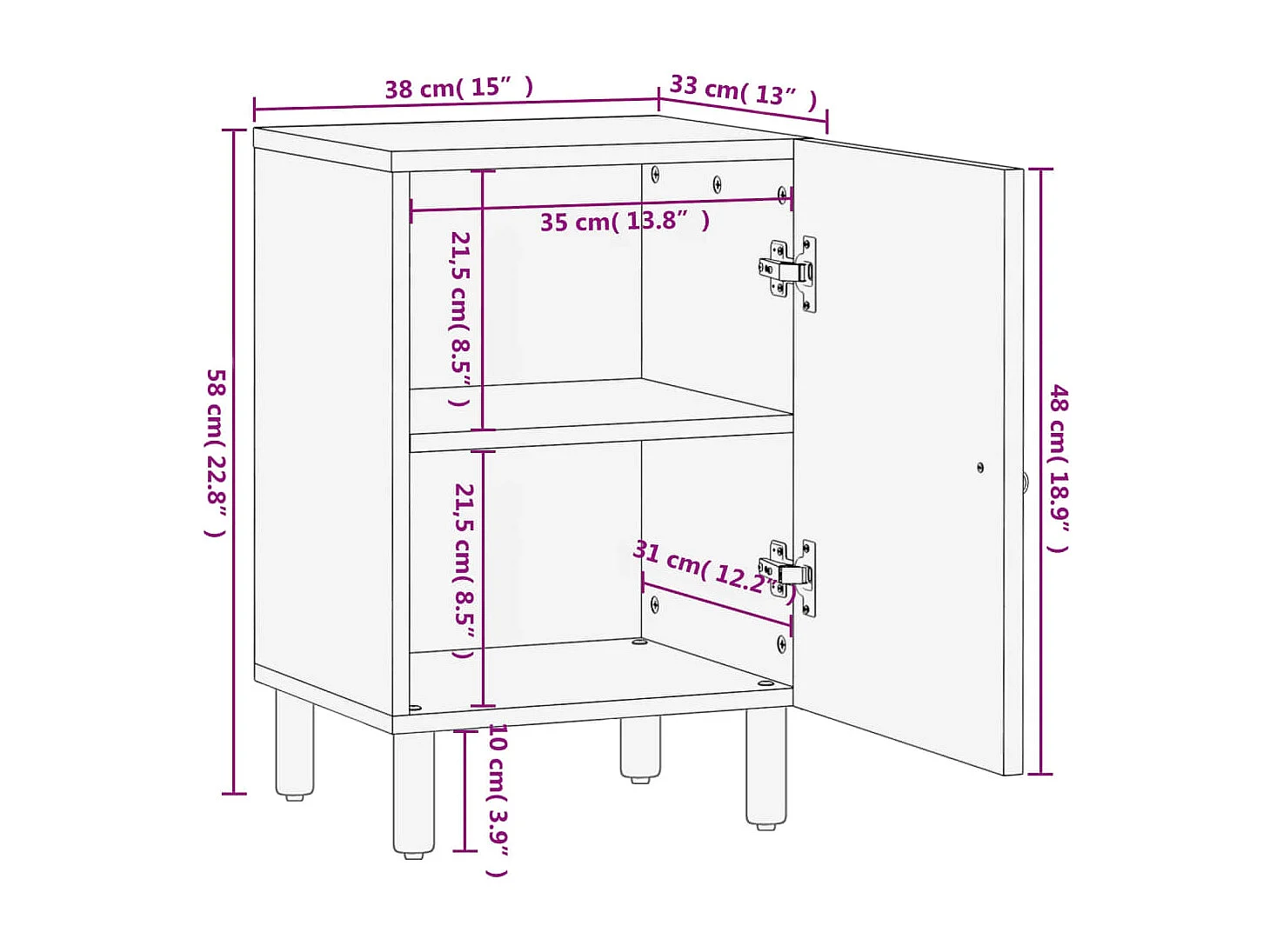 Mobile da Bagno 38x33x58 cm in Legno Massello di Mango