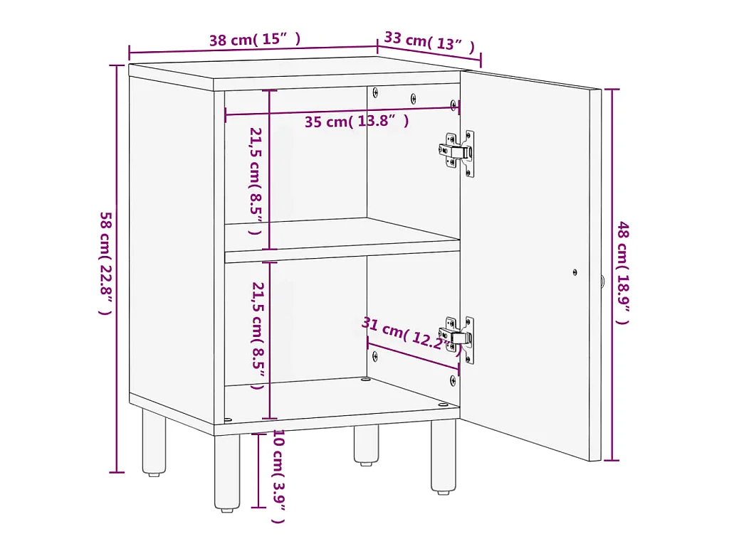 Mueble de baño madera maciza de mango 38x33x58 cm