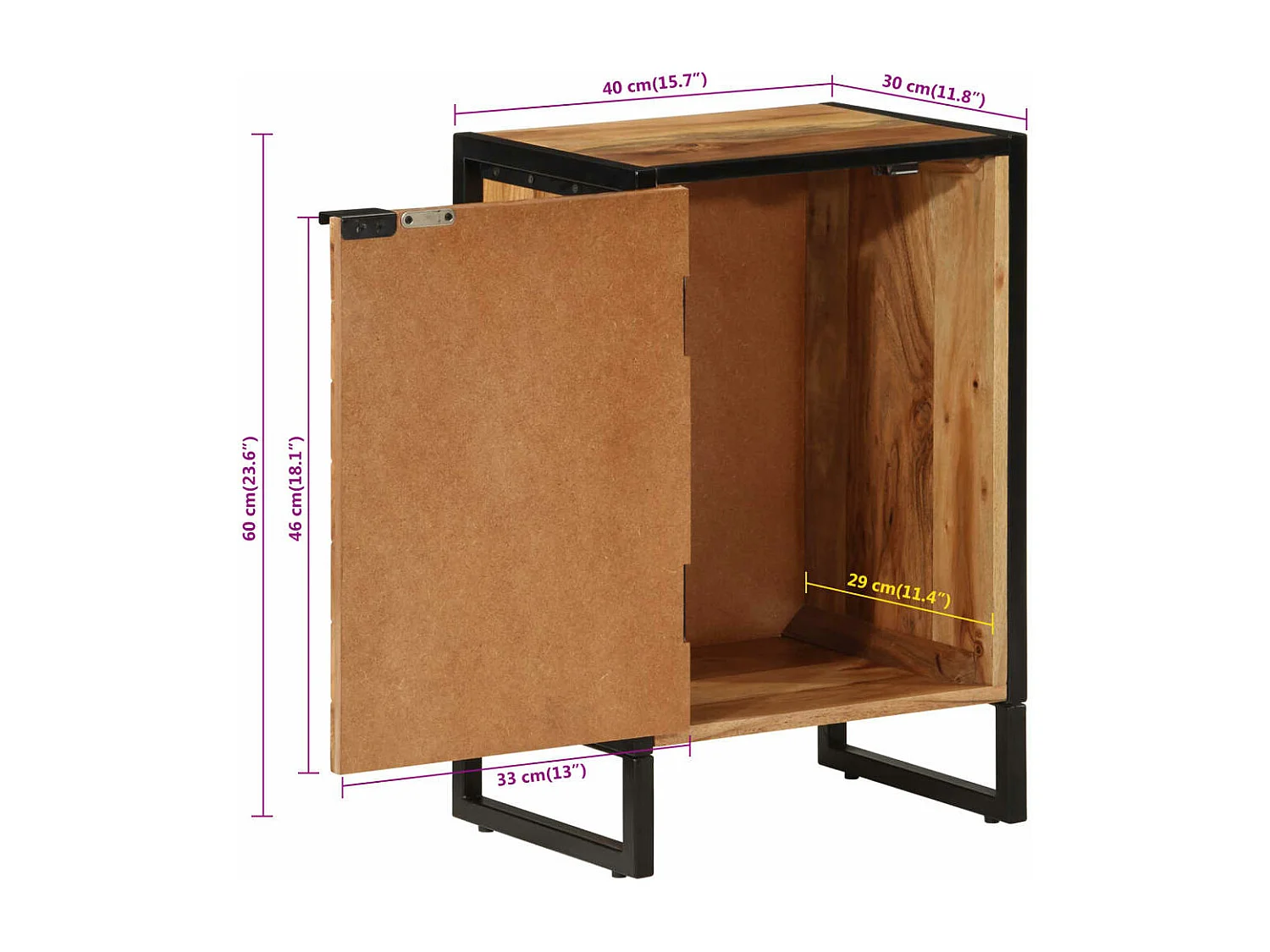 Mobile da Bagno 40x30x60 cm in Legno Massello di Acacia e Ferro