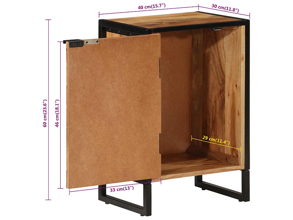 Badschrank 40x30x60 cm Massivholz Akazie und Eisen