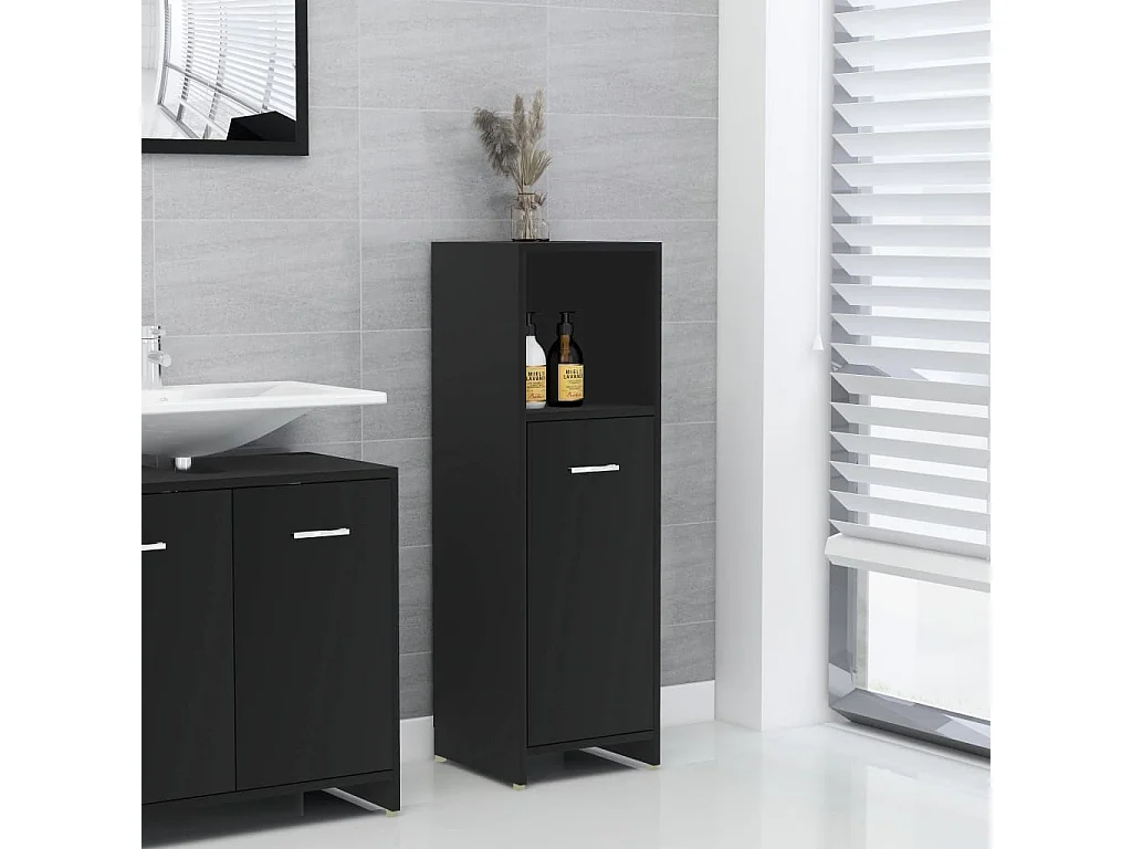 Mobile da Bagno Nero 30x30x95 cm in Legno Multistrato