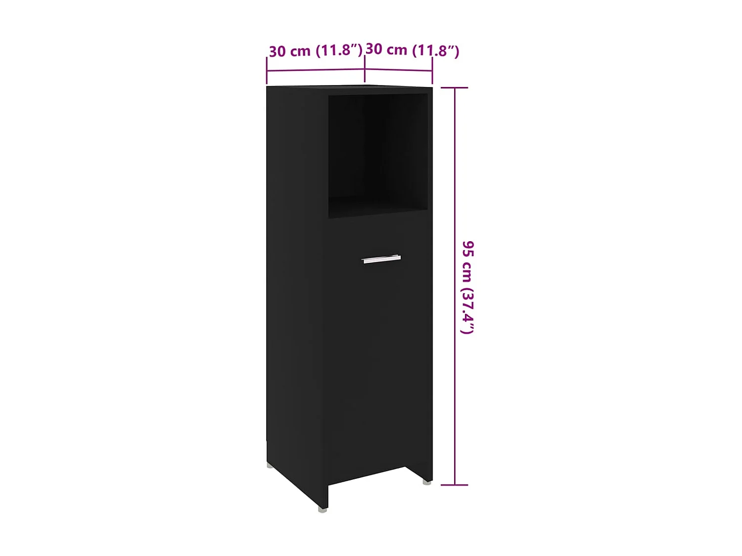 Mobile da Bagno Nero 30x30x95 cm in Legno Multistrato