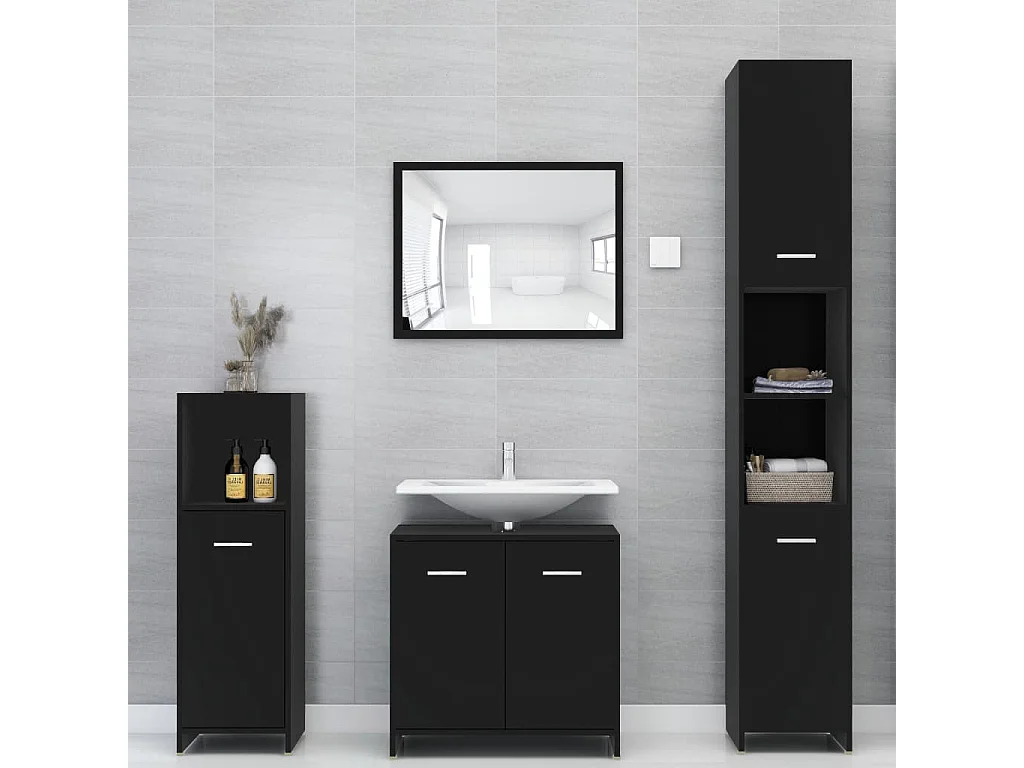 Mobile da Bagno Nero 30x30x95 cm in Legno Multistrato